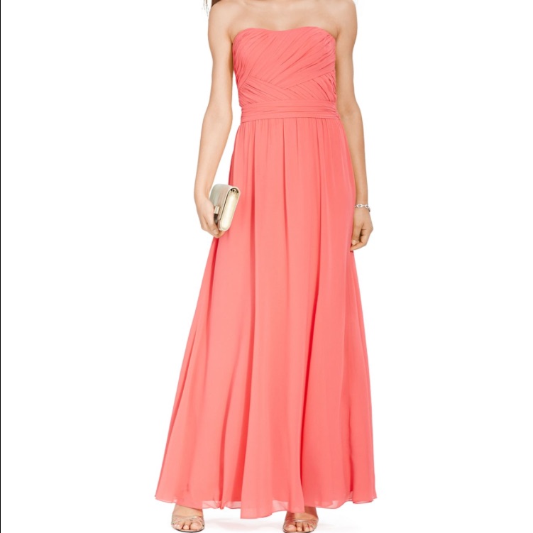 Lauren Ralph Lauren Coral Strapless Chiffon Gown